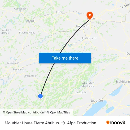 Mouthier-Haute-Pierre Abribus to Afpa-Production map
