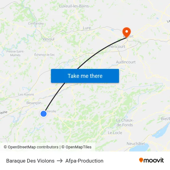 Baraque Des Violons to Afpa-Production map