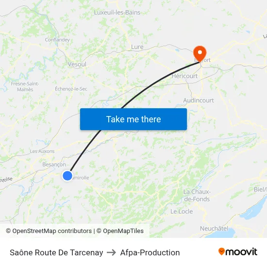 Saône Route De Tarcenay to Afpa-Production map