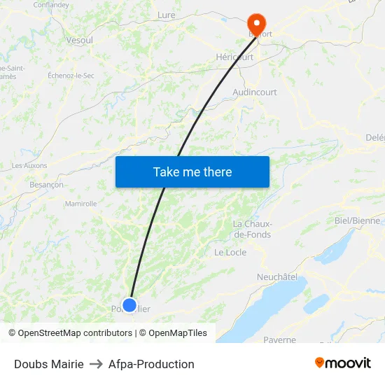 Doubs Mairie to Afpa-Production map