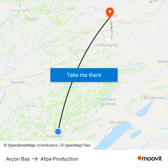 Arçon Bas to Afpa-Production map