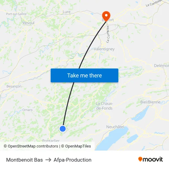 Montbenoit Bas to Afpa-Production map