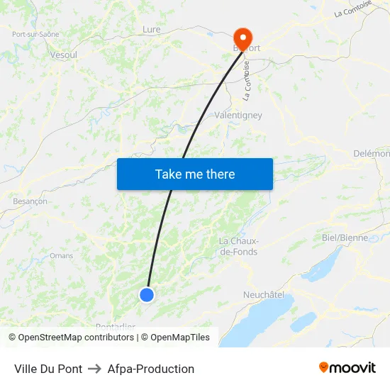 Ville Du Pont to Afpa-Production map