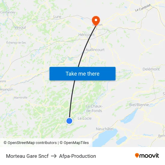 Morteau Gare Sncf to Afpa-Production map