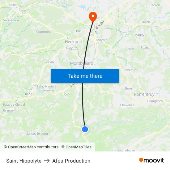 Saint Hippolyte to Afpa-Production map
