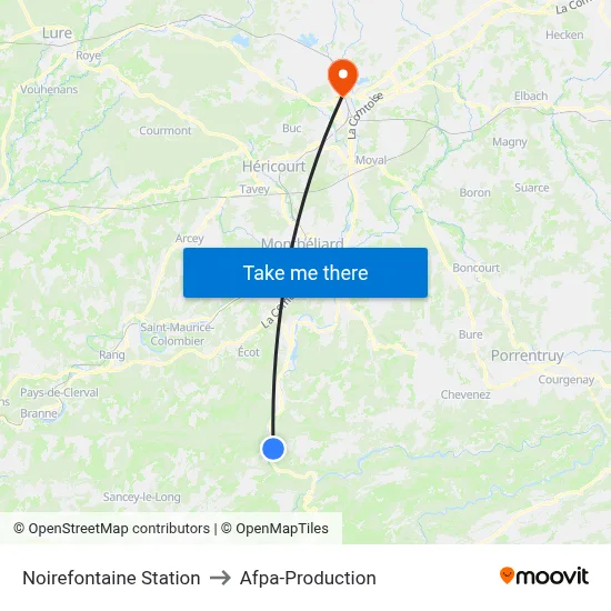 Noirefontaine Station to Afpa-Production map
