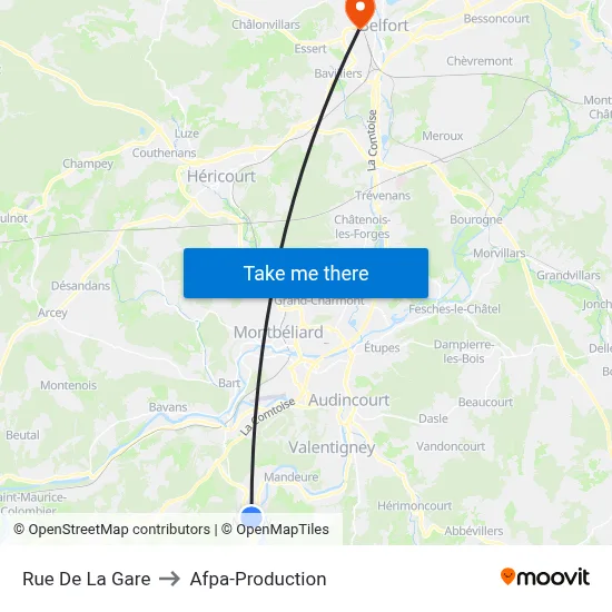 Rue De La Gare to Afpa-Production map