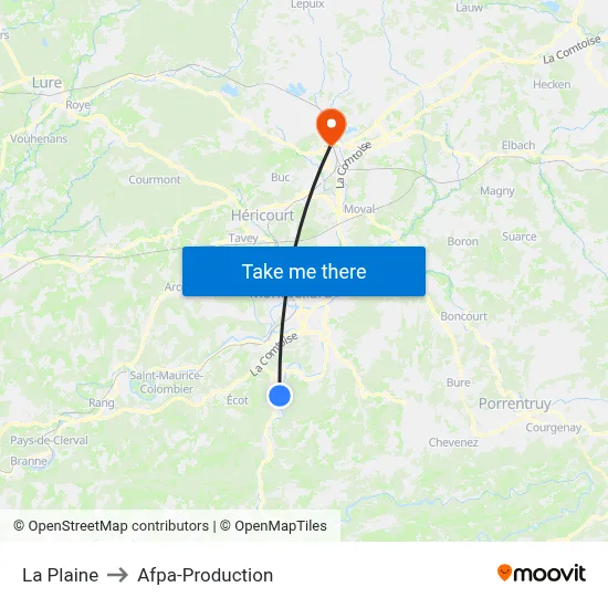 La Plaine to Afpa-Production map