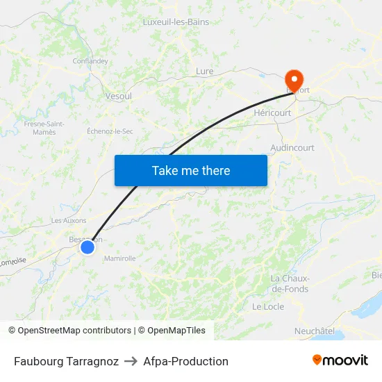 Faubourg Tarragnoz to Afpa-Production map