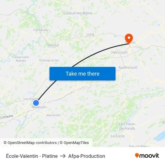 École-Valentin - Platine to Afpa-Production map
