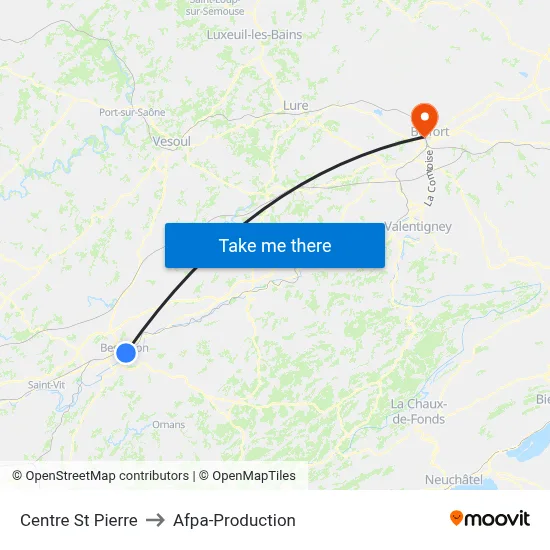 Centre St Pierre to Afpa-Production map
