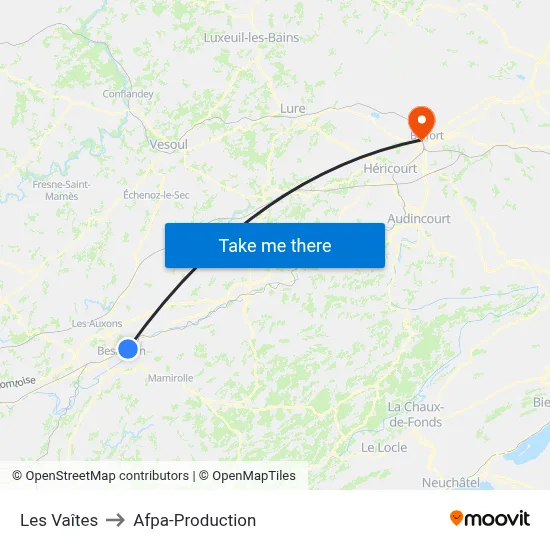 Les Vaîtes to Afpa-Production map