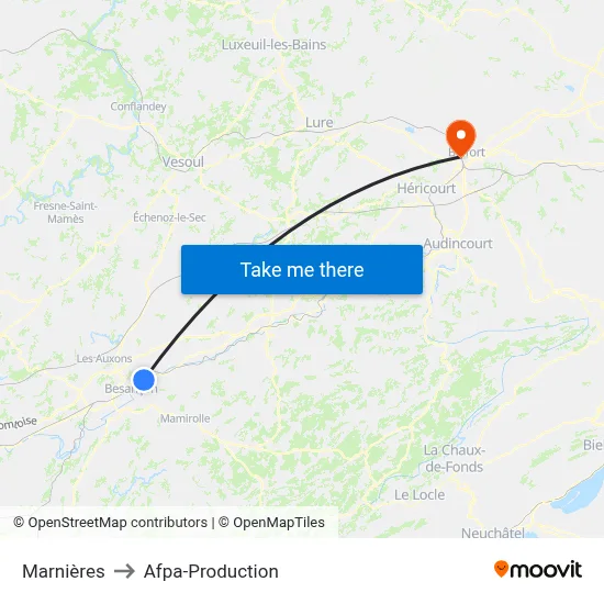 Marnières to Afpa-Production map
