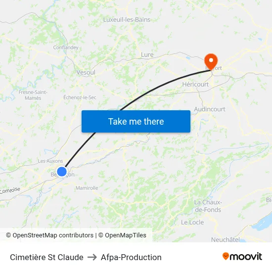 Cimetière St Claude to Afpa-Production map