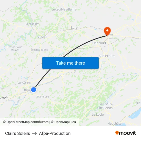 Clairs Soleils to Afpa-Production map