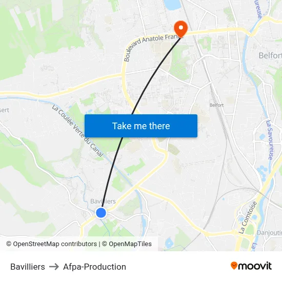 Bavilliers to Afpa-Production map