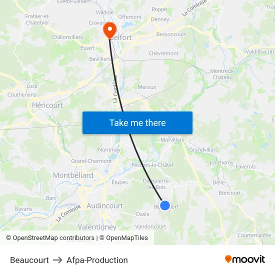Beaucourt to Afpa-Production map