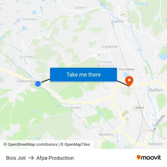 Bois Joli to Afpa-Production map