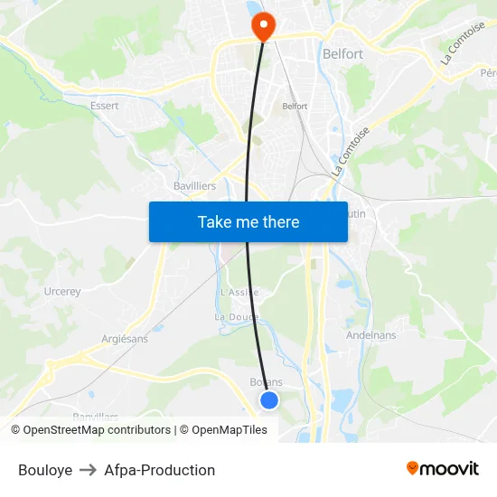 Bouloye to Afpa-Production map