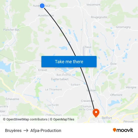Bruyères to Afpa-Production map