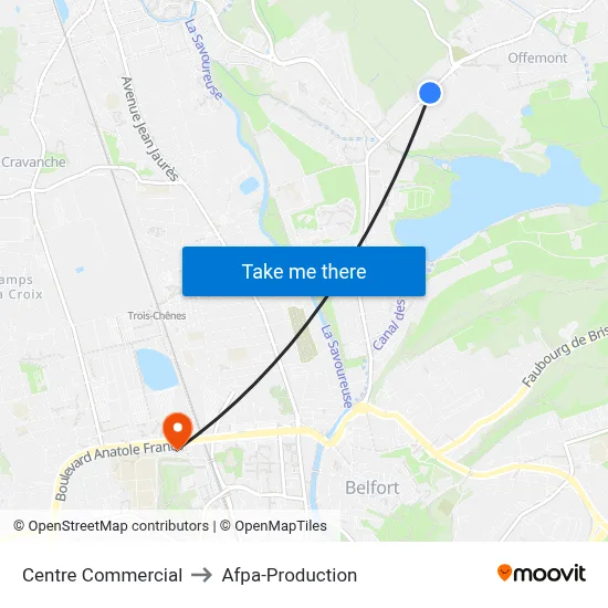 Centre Commercial to Afpa-Production map