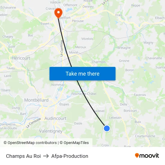 Champs Au Roi to Afpa-Production map