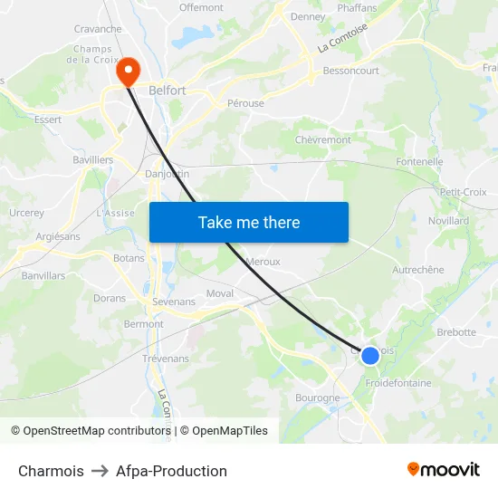 Charmois to Afpa-Production map