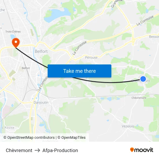 Chèvremont to Afpa-Production map
