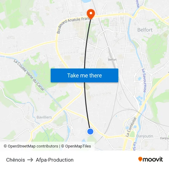 Chênois to Afpa-Production map