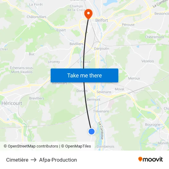 Cimetière to Afpa-Production map