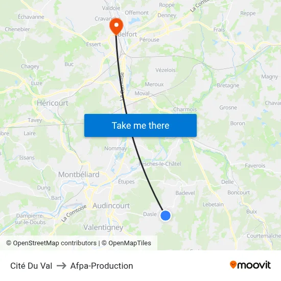 Cité Du Val to Afpa-Production map
