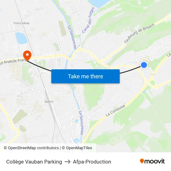 Collège Vauban Parking to Afpa-Production map