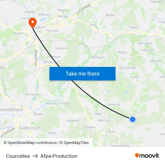 Courcelles to Afpa-Production map