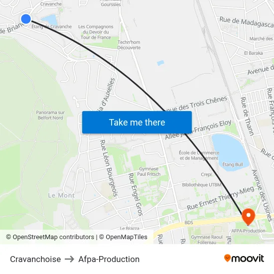 Cravanchoise to Afpa-Production map
