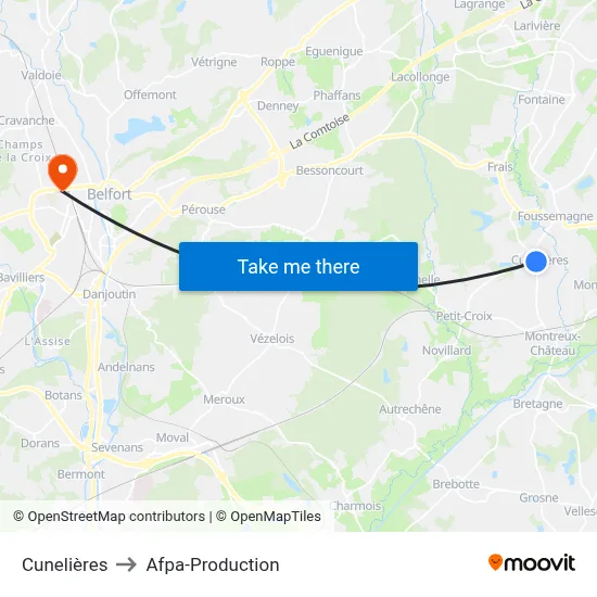 Cunelières to Afpa-Production map