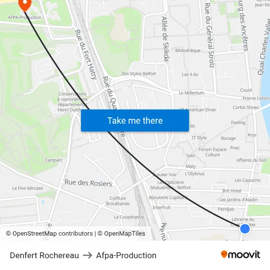 Denfert Rochereau to Afpa-Production map