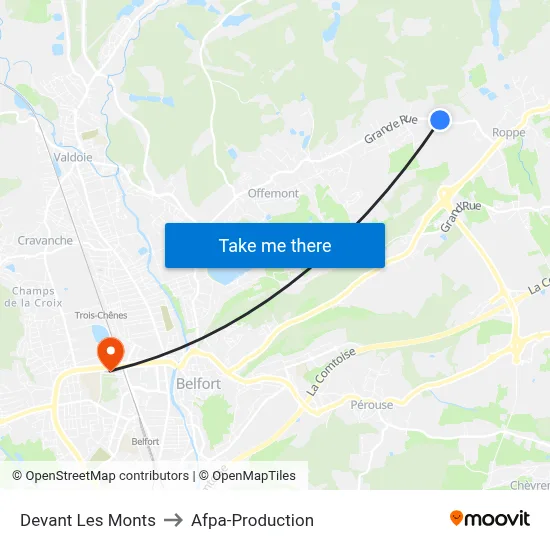 Devant Les Monts to Afpa-Production map