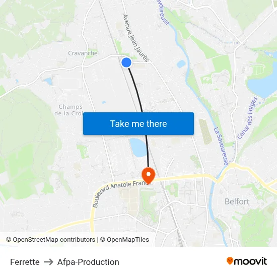 Ferrette to Afpa-Production map