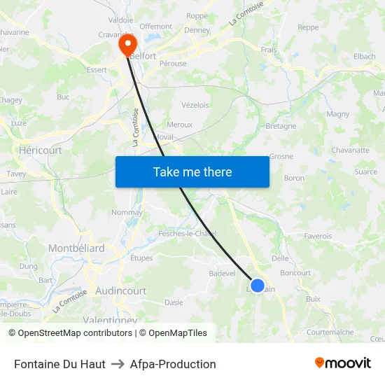 Fontaine Du Haut to Afpa-Production map