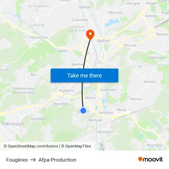 Fougères to Afpa-Production map