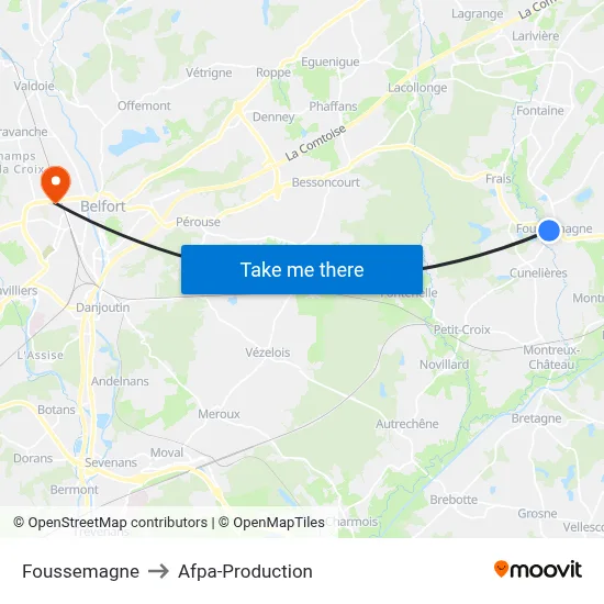 Foussemagne to Afpa-Production map