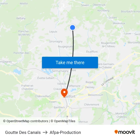 Goutte Des Canals to Afpa-Production map