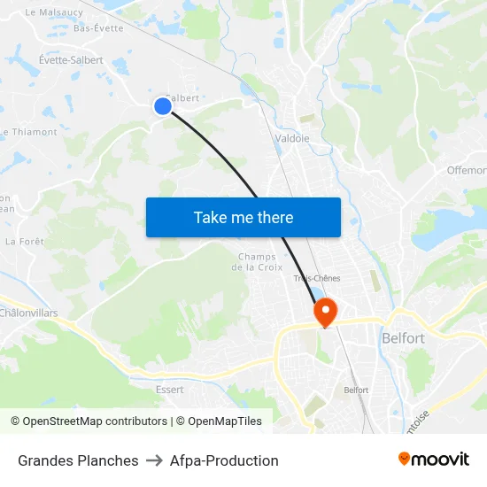 Grandes Planches to Afpa-Production map