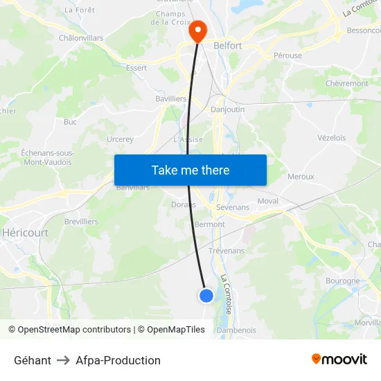 Géhant to Afpa-Production map