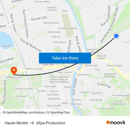 Haute Miotte to Afpa-Production map