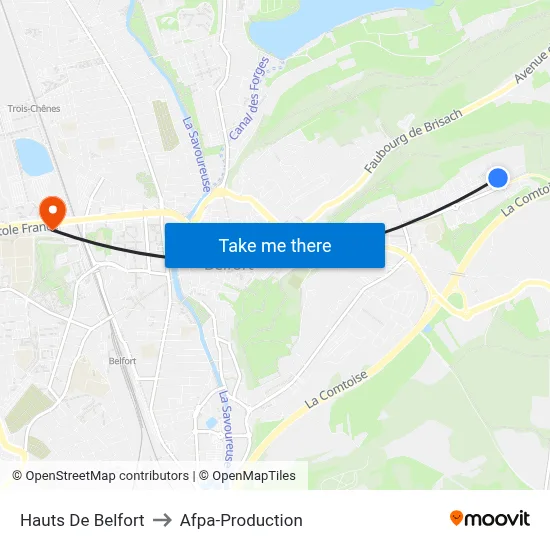 Hauts De Belfort to Afpa-Production map