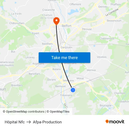 Hôpital Nfc to Afpa-Production map