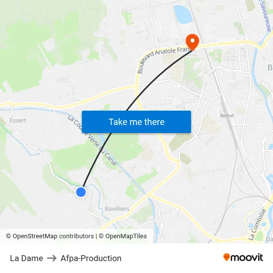 La Dame to Afpa-Production map