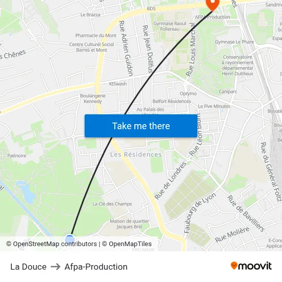 La Douce to Afpa-Production map
