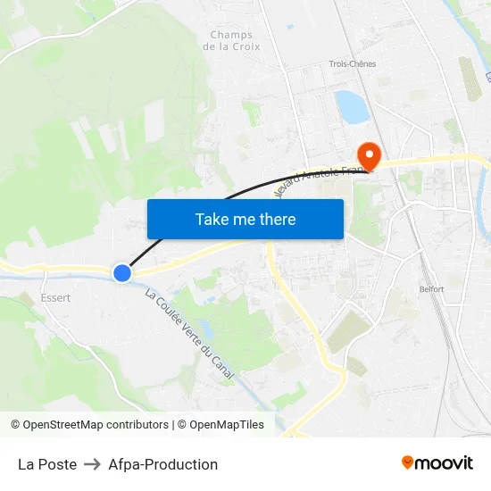 La Poste to Afpa-Production map